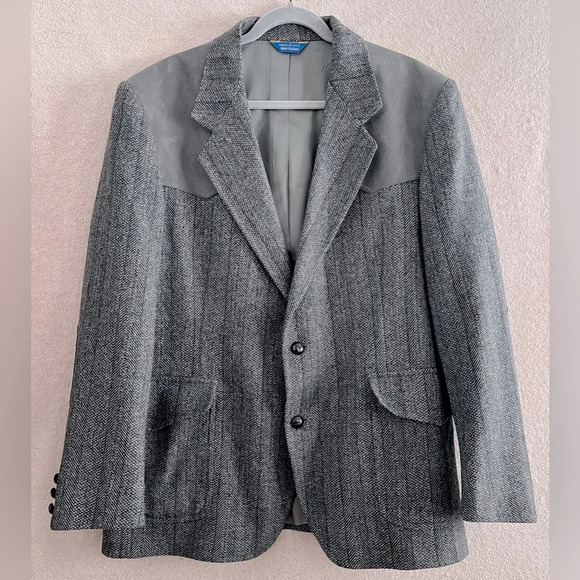 Vintage Pendleton Suede & Tweed Sport Coat/Suit Jacket/Blazer-Gray Wool-Men’s 44 - Picture 1 of 12